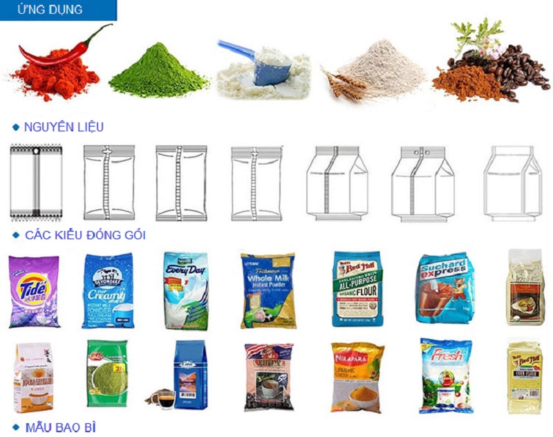 Các mẫu bao bì liên quan máy đóng gói bột giặt cân định lượng điện tử Vĩnh Phát