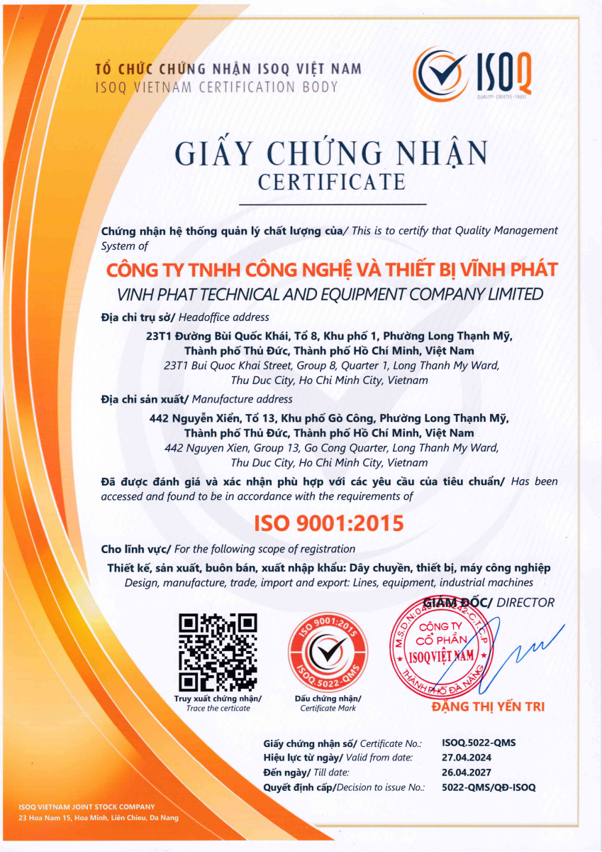 Vipatek - Vĩnh Phát quản lý chất lượng theo tiêu chuẩn ISO 9001:2015