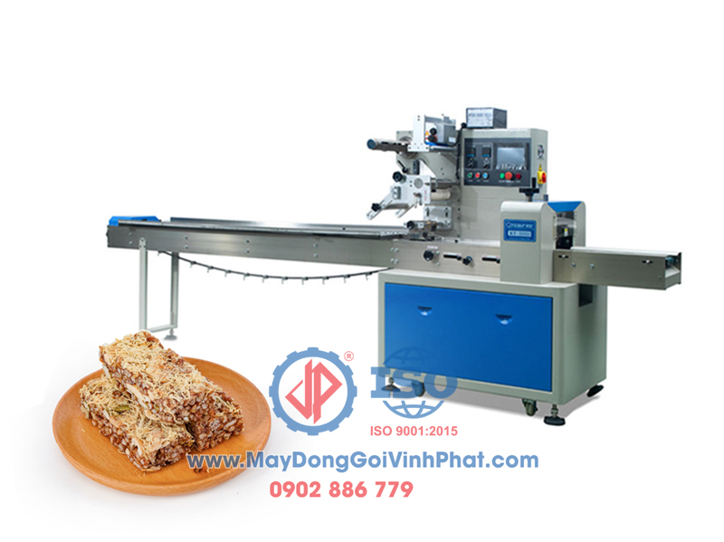 Máy đóng gói thanh gạo lứt dạng nằm, máy đóng gói lương khô, bánh kẹo chất lượng cao