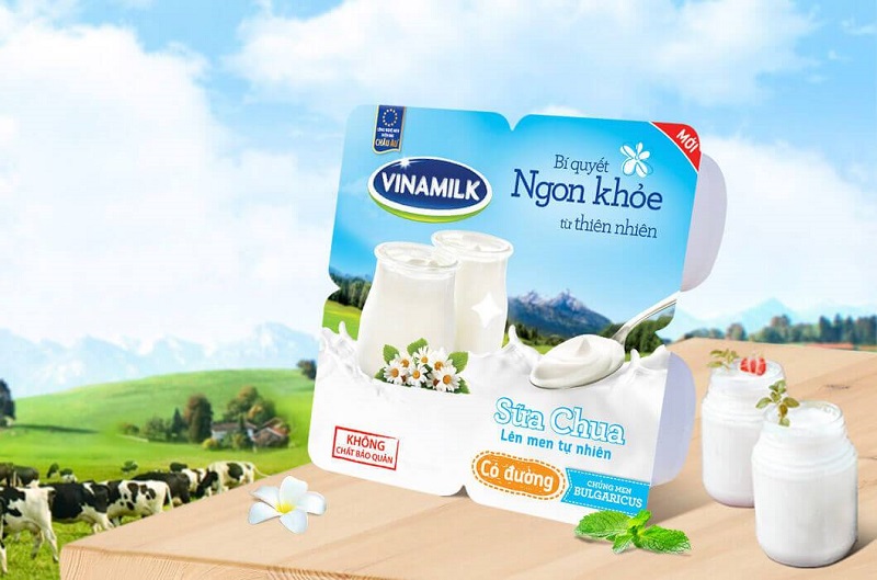 Bao bì sau khi qua dây chuyền máy chiết rót dán miệng hộp sữa chua Vĩnh Phát